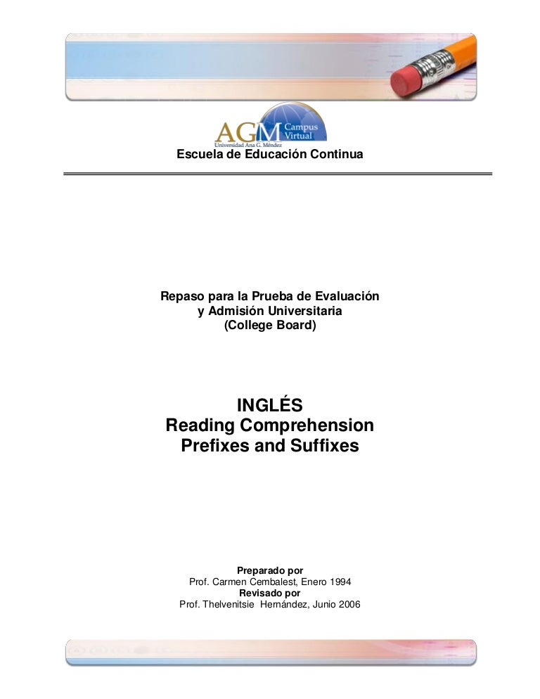 Reading Comprehension Prefixes and Suffixes