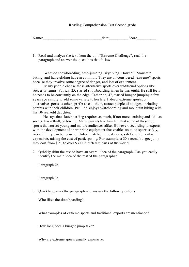 Reading Comprehension Test - Reading Comprehension Test