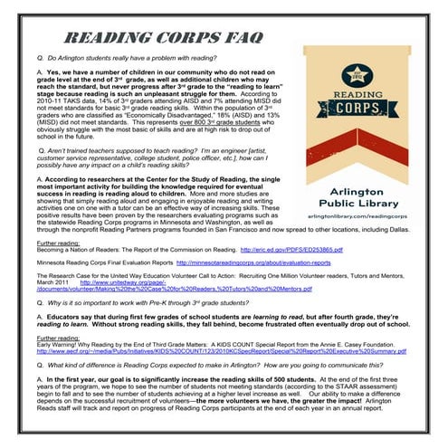 Reading Corps FAQ
