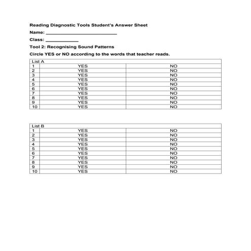 Reading Diagnostic Tools Student123.docx