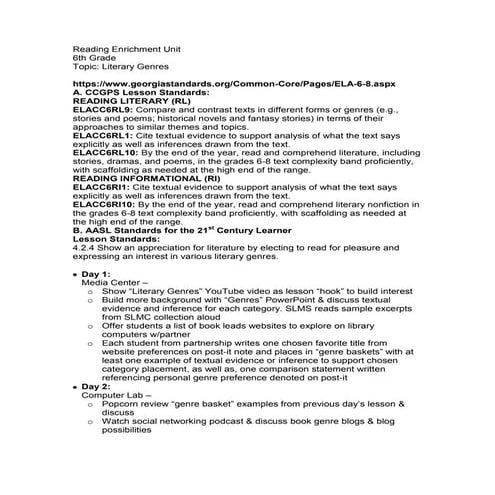 Reading enrichment unit 1