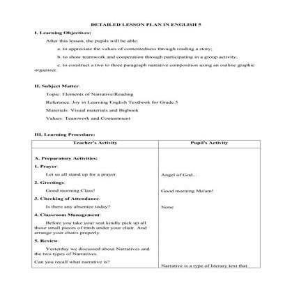 Lesson Plan in Reading