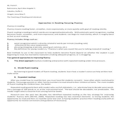 Approaches for reading fluency