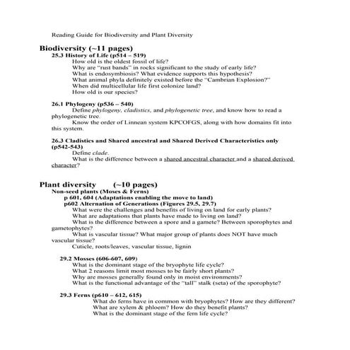 Reading Guide For Biodiversity And Plant Diversity