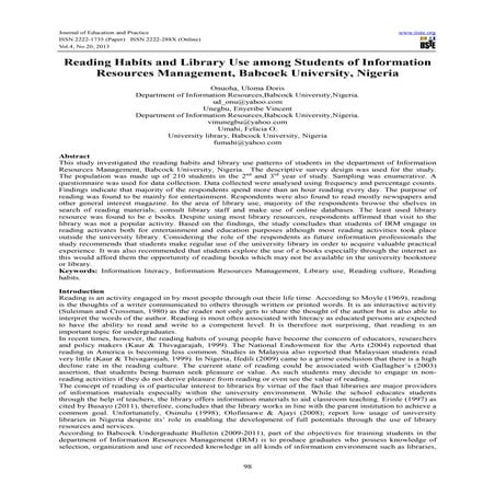 Reading habits and library use among students of information resources ...