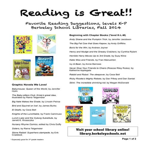 2nd grade Reading Recommendations: Fall 2014 | PDF