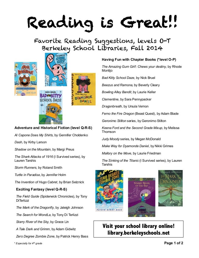 4th grade Reading Recommendations: Fall 2014