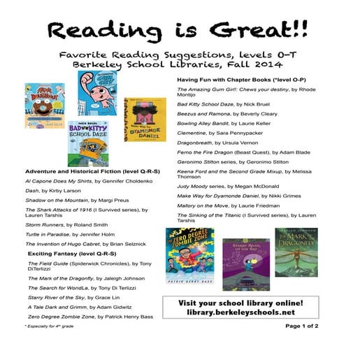 2nd grade Reading Recommendations: Fall 2014 | PDF