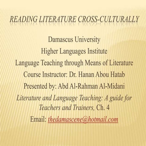 Reading Literature Cross-Culturally 
