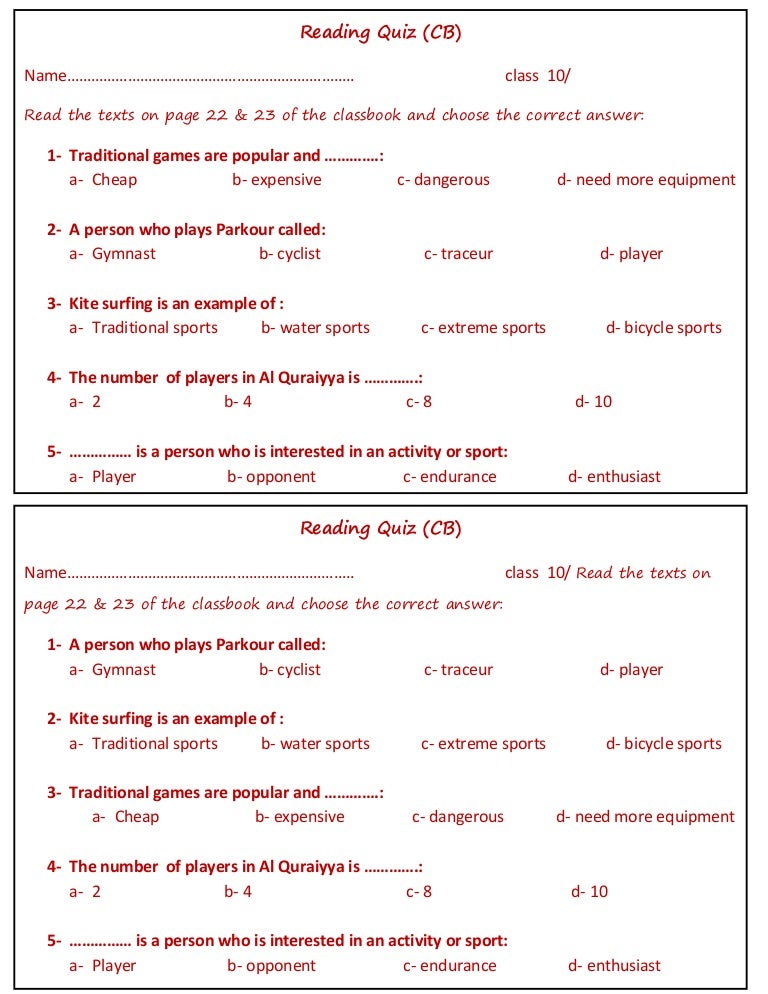 Reading quiz 2 grade 10
