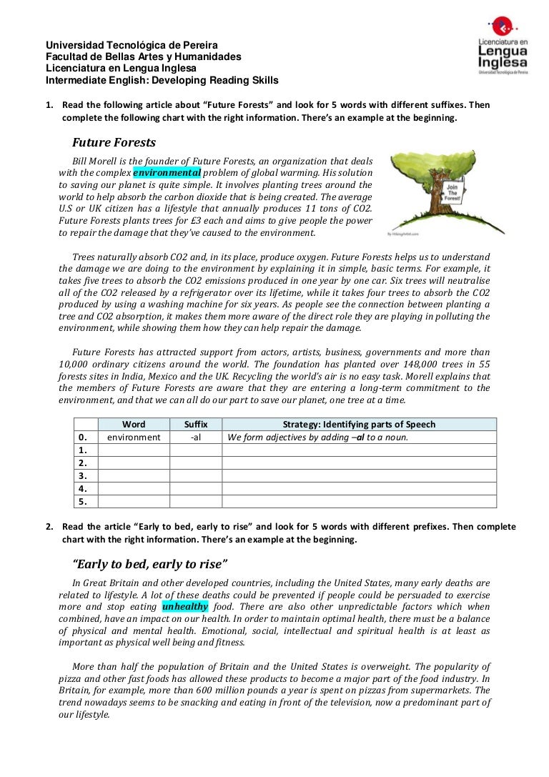 Reading skills (suffixes prefixes)