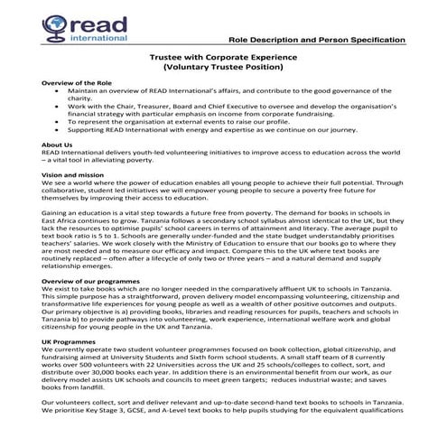 Read International: Trustee Recruitment