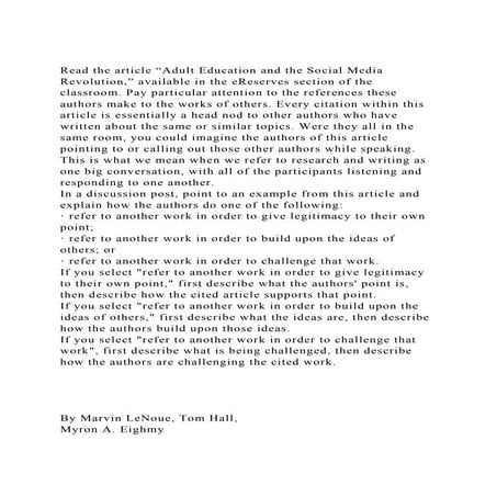 Read the article Adult Education and the Social Media Revolution,.docx