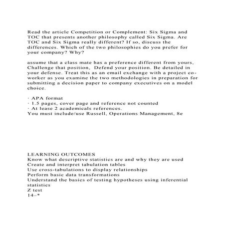 Read the article Competition or Complement Six Sigma and TOC that.docx