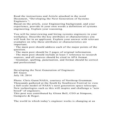 Read the instructions and Article attached in the word Document, .docx