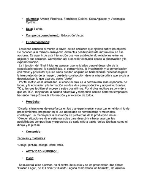 Secuencia de actividades: Educación Visual.