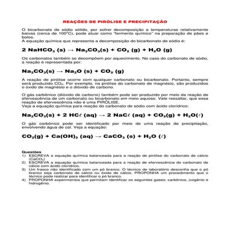 Reações com carbonatos e bicarbonatos
