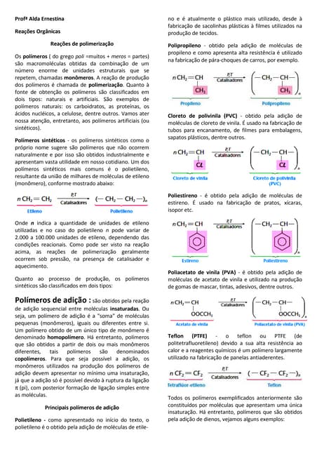 Reações de polimerização 