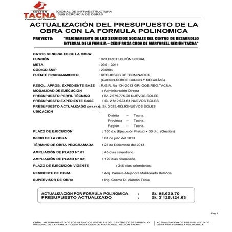 Reajuste con formula polinomica