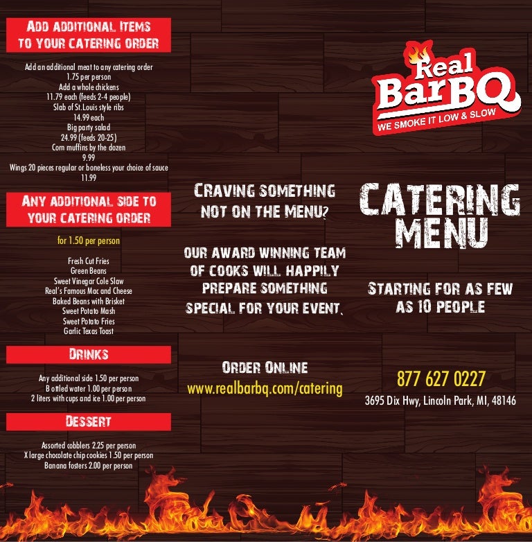 Real bar bq catering menu