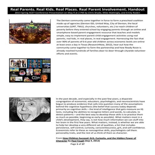 Real children. real parents. real places. real parent involvement. handout