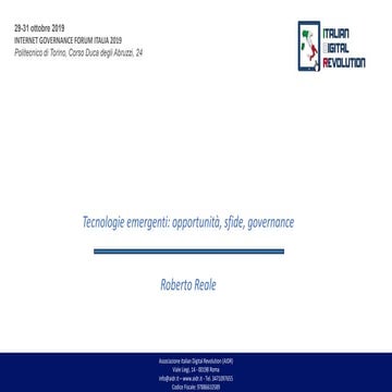 Tecnologie emergenti: opportunità, sfide, governance