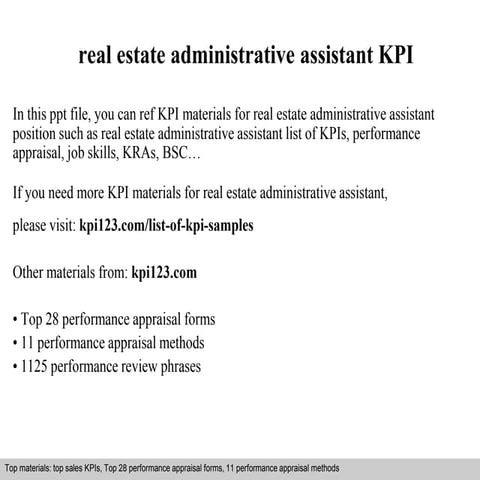 Real estate administrative assistant kpi