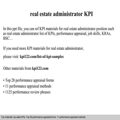 Real estate administrator kpi