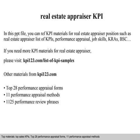 Real estate appraiser kpi