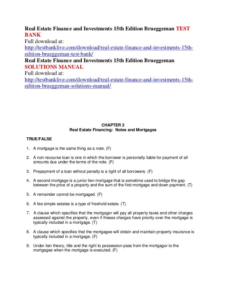 brueggeman real estate finance and investments pdf brueggeman real estate finance and investments pdf