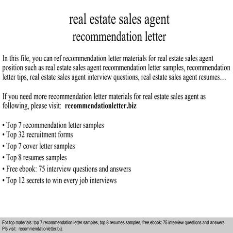 Real estate sales agent recommendation letter | PPT