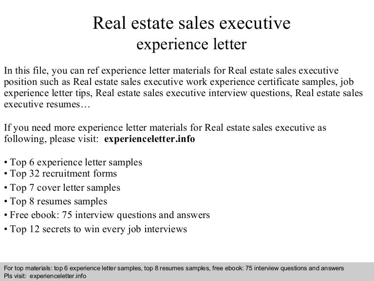 Real estate sales executive experience letter