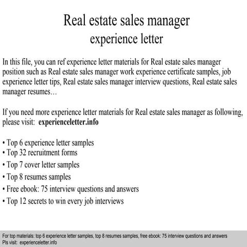 Real estate sales manager experience letter