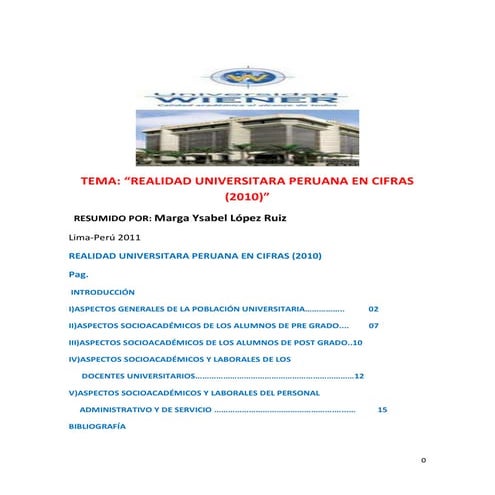 REALIDAD UNIVERSITARIA 2010  (en cifras) 