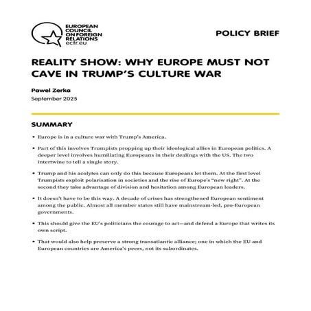 ECFR: Reality show: Why Europe must not cave in Trumps culture war