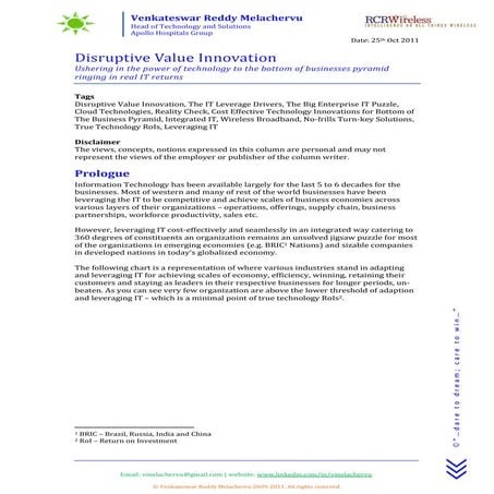 Disruptive Value Innovation