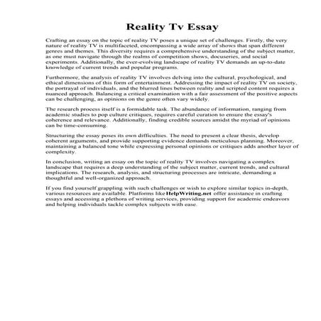 Reality Tv Essay