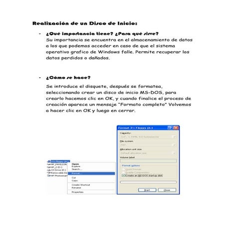 Realización De Un  Disco De  Inicio