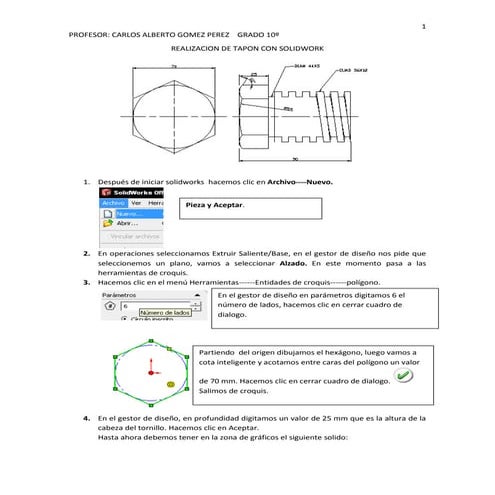 Realizacion de tapon con solidwork