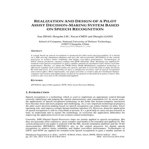 Realization and design of a pilot assist decision making system based on spee...