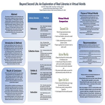 Beyond Second Life:  An Exploration of Real Libraries in Virtual Worlds