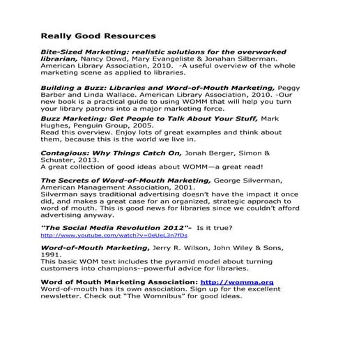 Barber Word-of-Mouth Marketing Workshop: Resource List