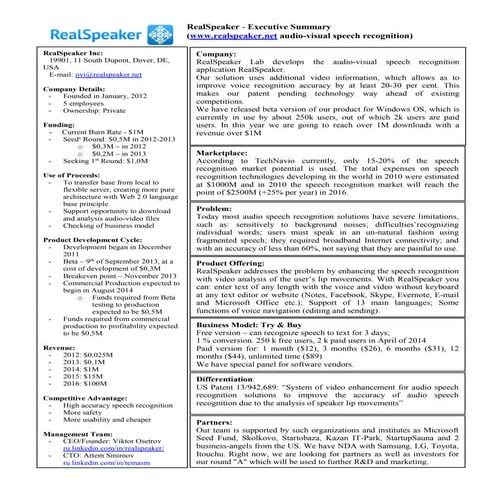 RealSpeaker English Executive Summary