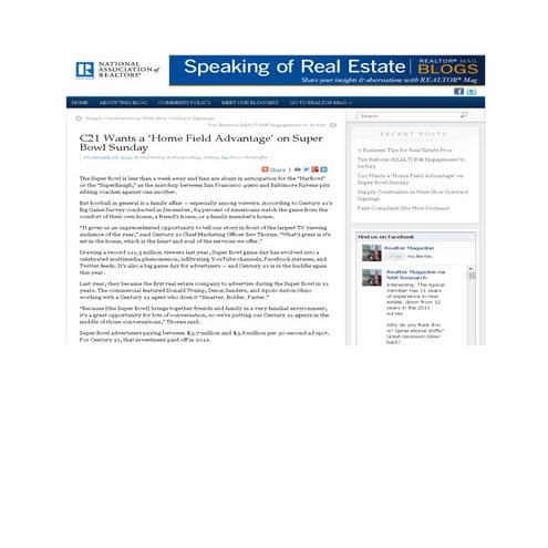 Realtor magazine c21 wants a home field advantage