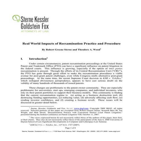 SKGF_Advisory_Real World Impacts of Reexamination Practice and Procedure_2008