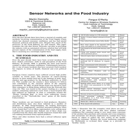 WSNs & the Food Industry