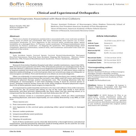 Missed Diagnoses association in Rear end collisions  