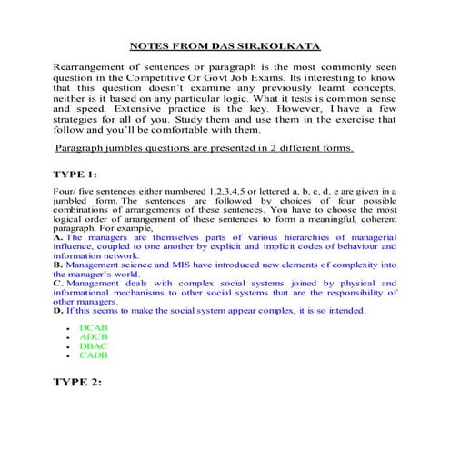 Rearrangement of sentences or paragraphs by das sir ,kolkata ...
