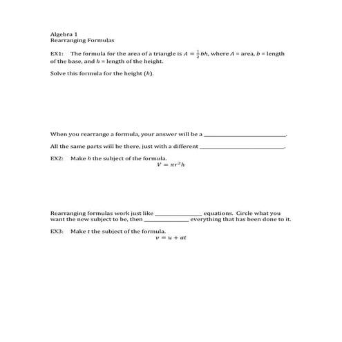Rearranging formulas A1