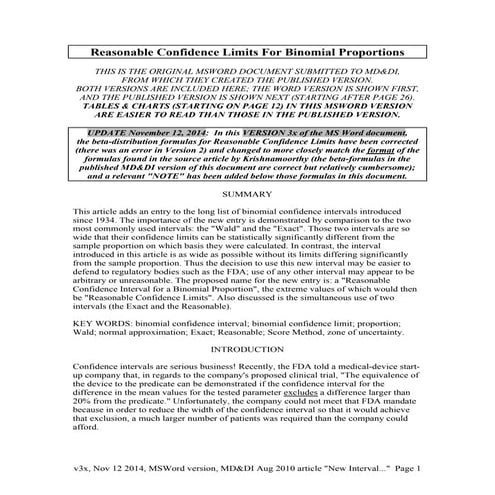 Reasonable confidence limits for binomial proportions